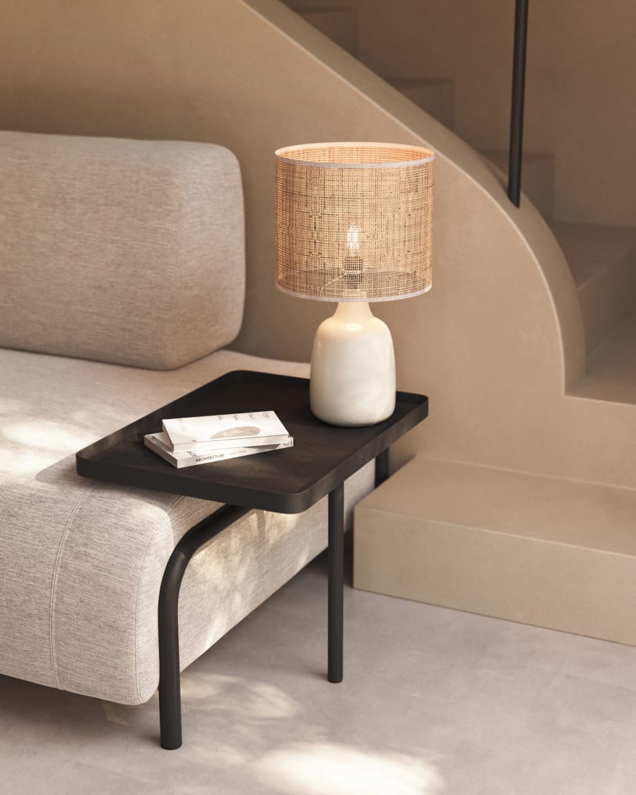 Japandi tafellamp van keramiek en bamboe