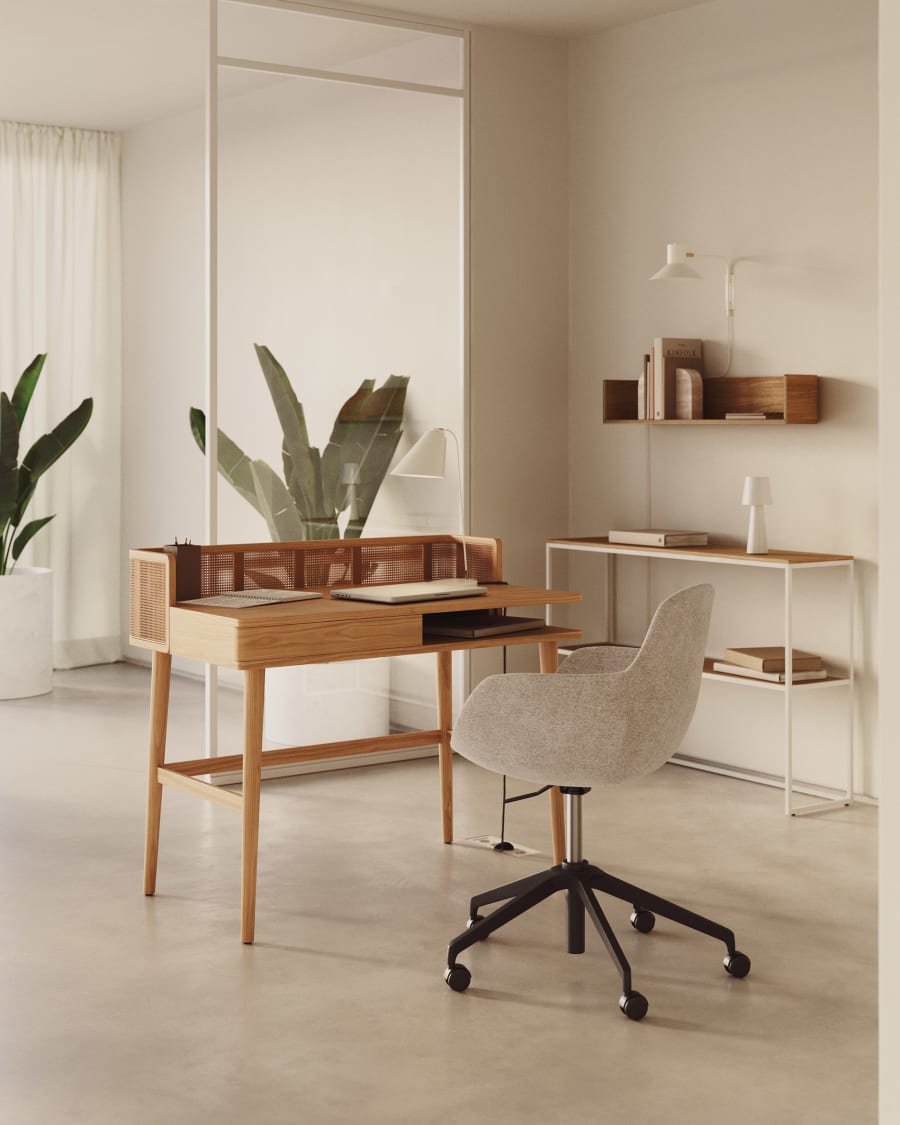 Japandi bureau van hout en rotan