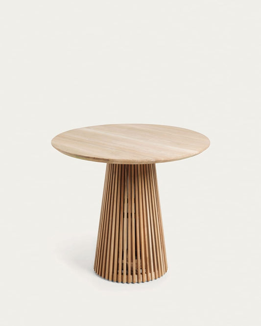 Ronde Japandi teakhouten tafel